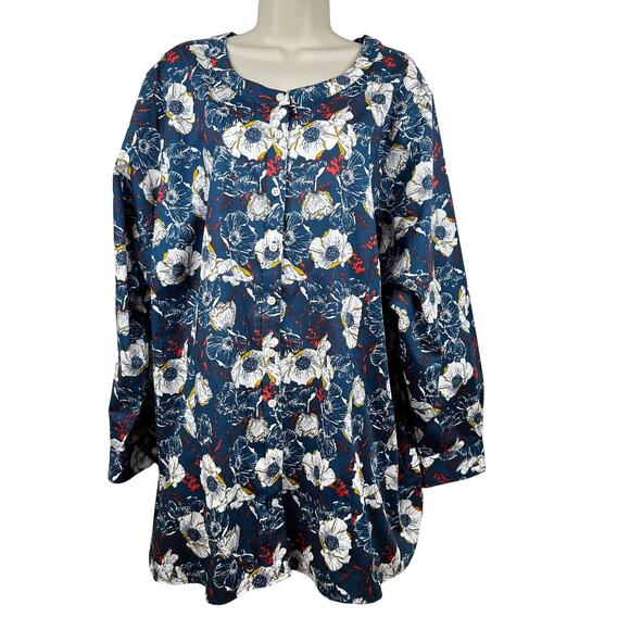 NEW Duluth Trading Co Women's Wrinklefighter Tunic Top Blouse Floral Blue 3X - Picture 1 of 14